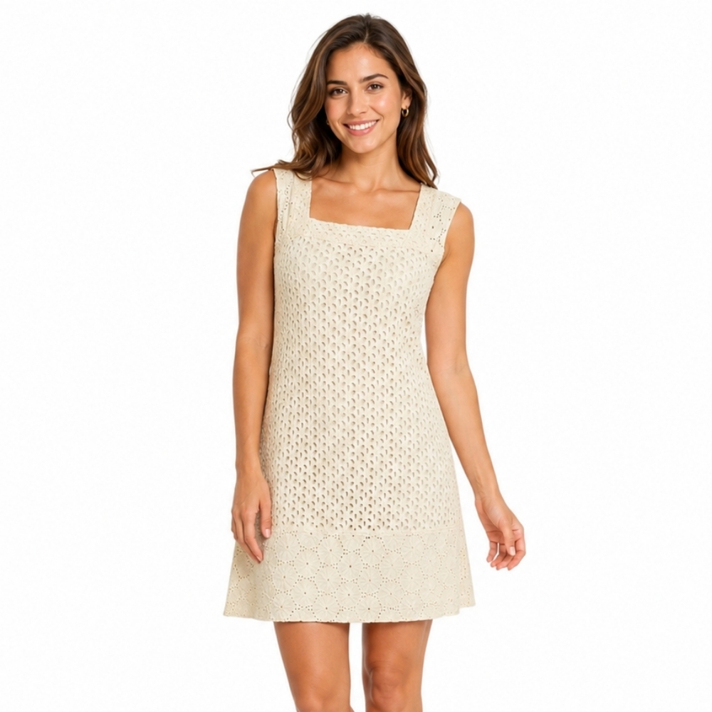 XS 100% Cotton Mini Lace Dress Wilfred Modern Romantic Yellow Eyelet Lace Preppy